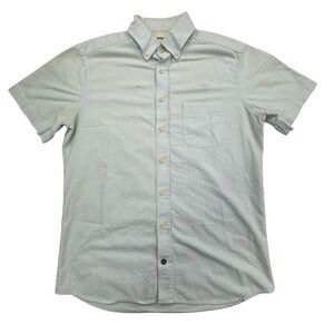 Taylor Stitch Shirt Mens 38 Green Striped Casual Short Sleeve Collar Button Down